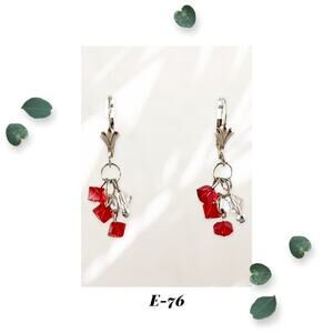 Siam Red Dice Crystal Cluster Staircase with Silver Plated Leaverback Earwires